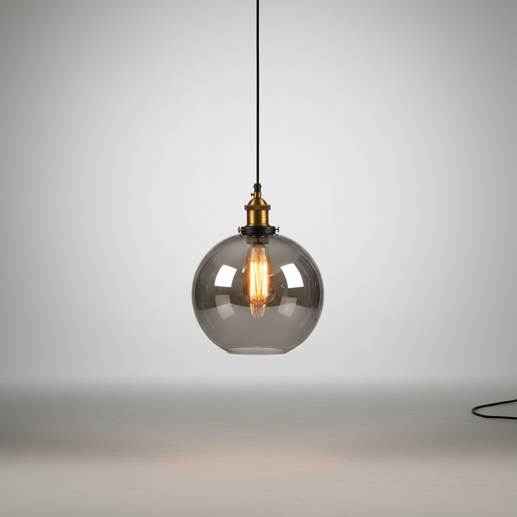 Vintage Industrial Cylindrical Crystal Glass Adjustable Height Pendant Light