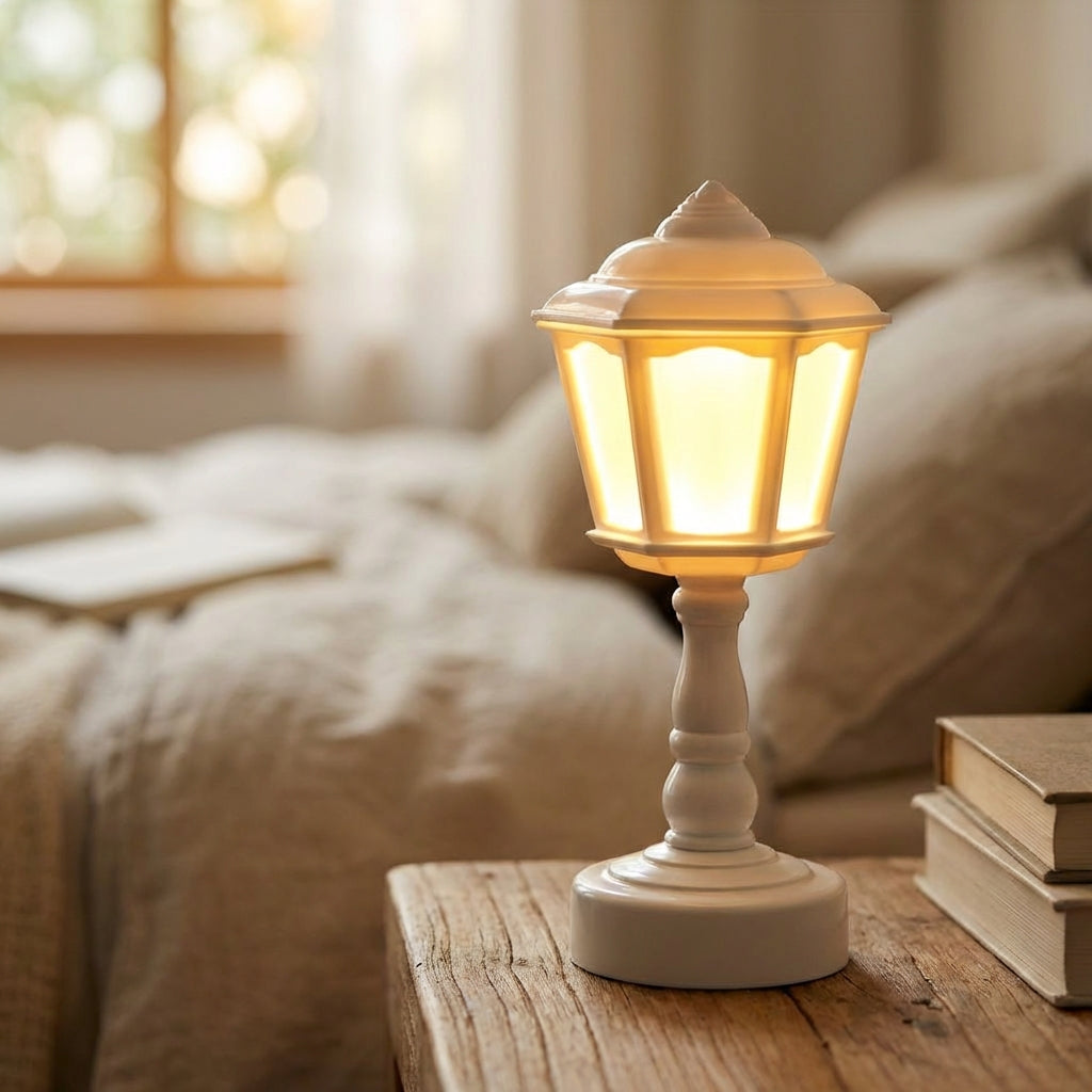 Vintage Street Lantern Silhouette Cordless Battery Operated Table Lamp