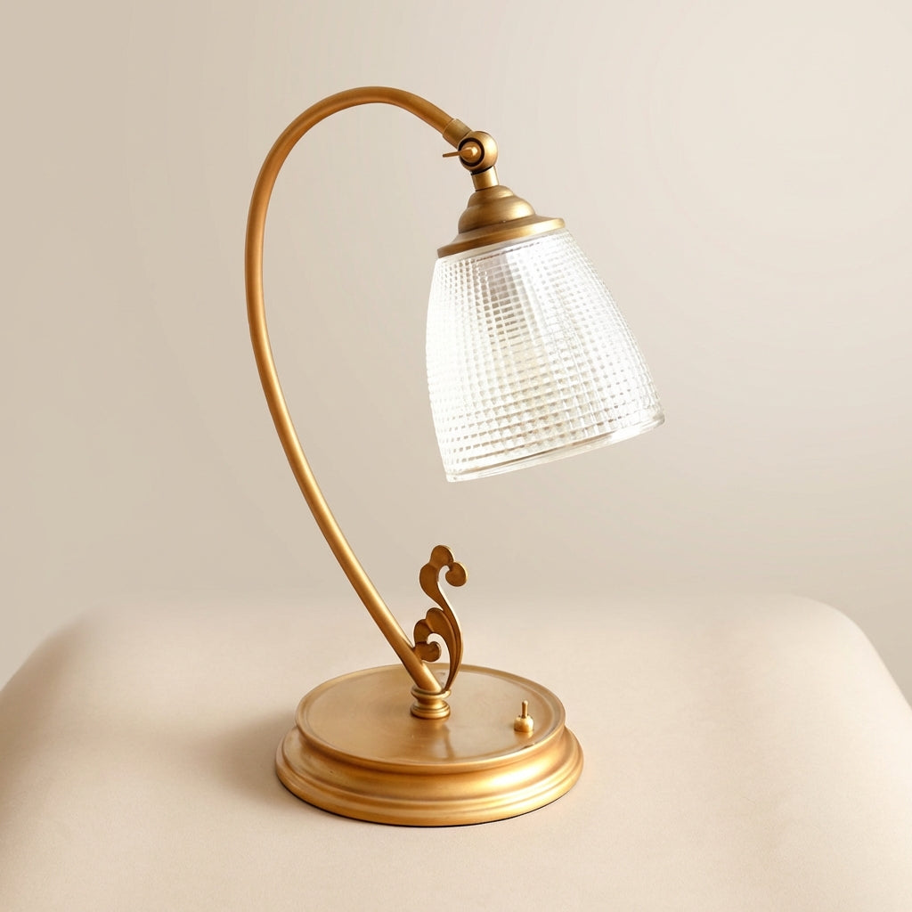 Vintage Curved Silhouette Metallic Finish Patterned Shade Table Lamp