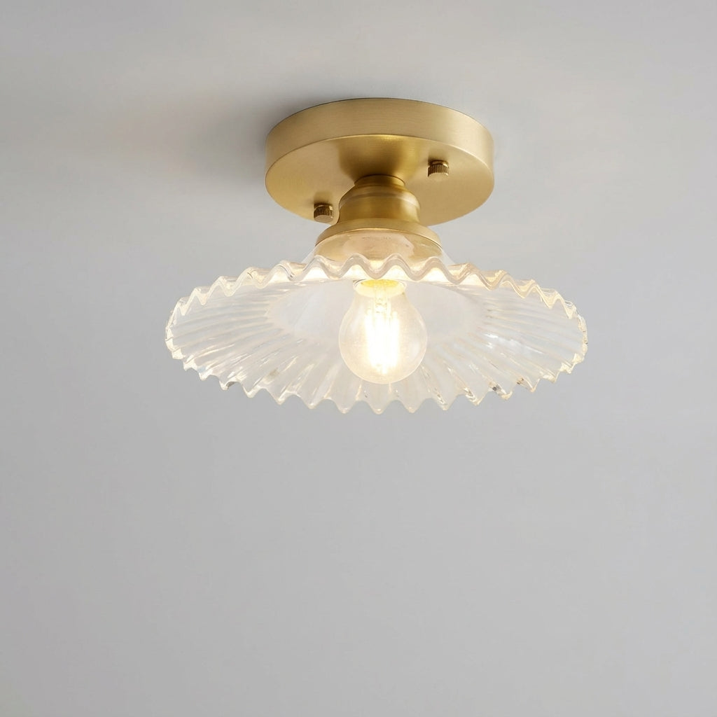 Ribbed Glass Floral Petal Semi Flush Ceiling Light