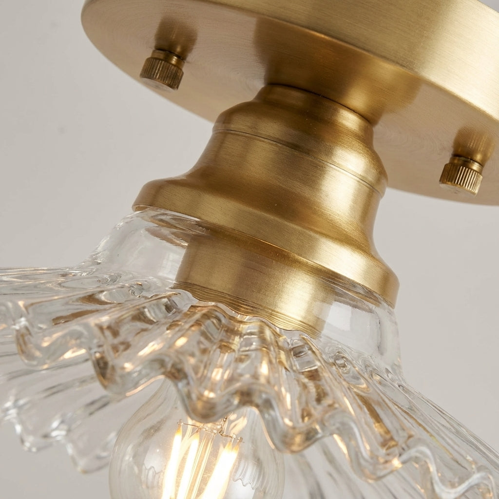 Ribbed Glass Floral Petal Semi Flush Ceiling Light