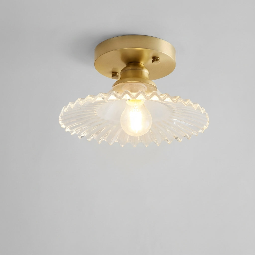 Ribbed Glass Floral Petal Semi Flush Ceiling Light