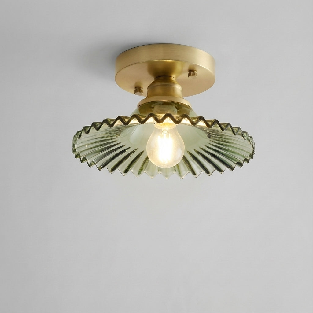Ribbed Glass Floral Petal Semi Flush Ceiling Light