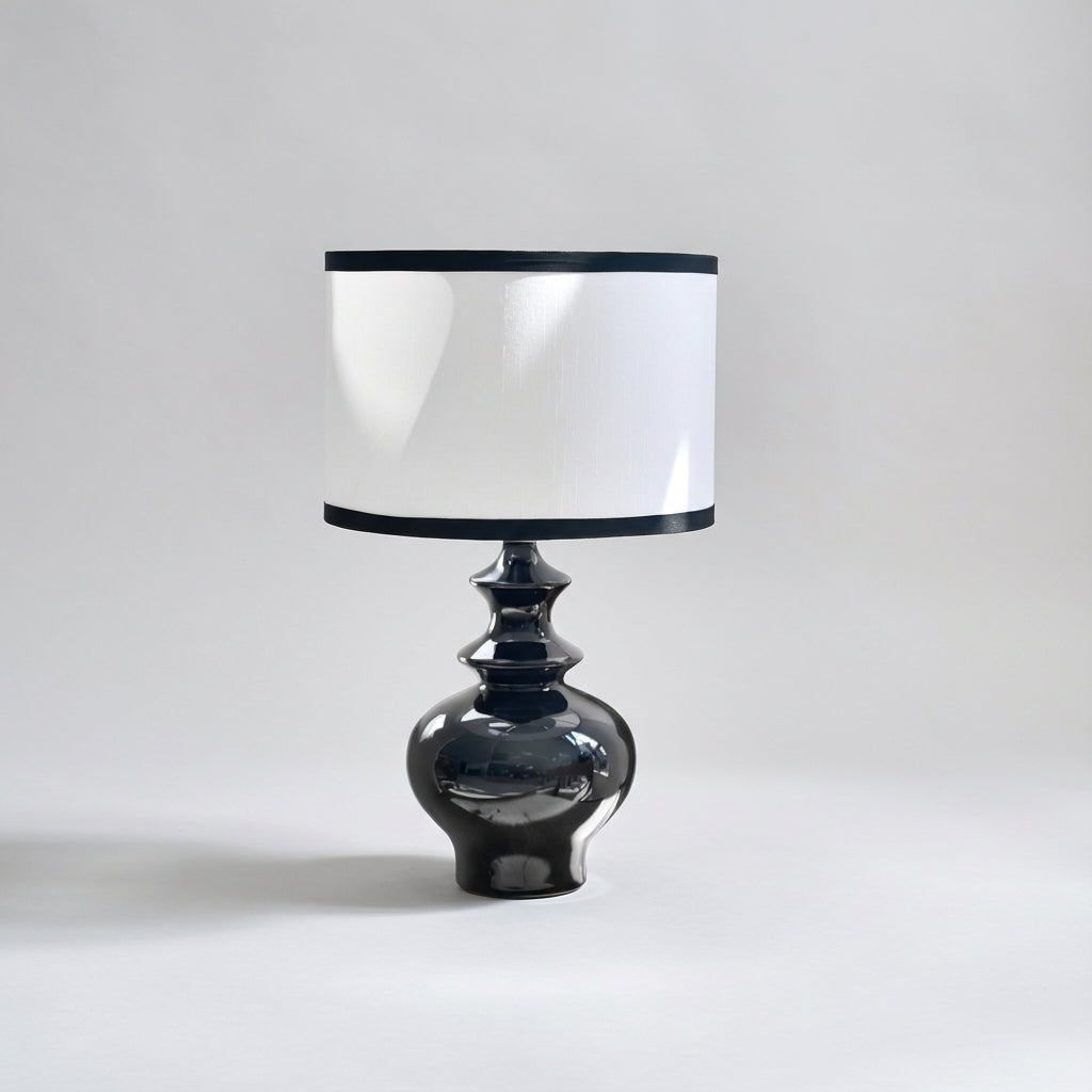 Vintage-Inspired Rounded Ceramic Base Fabric Shade Table Lamp