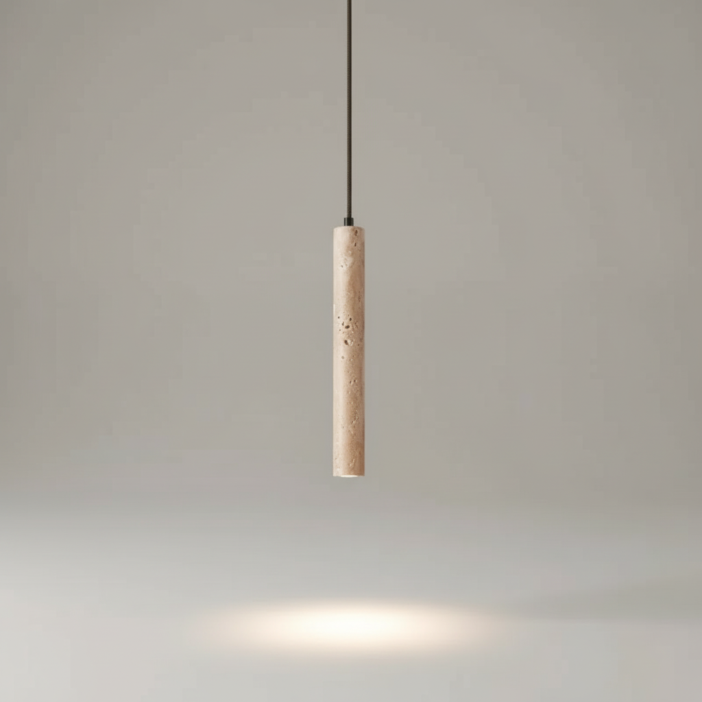 Wabi Sabi Travertine Texture Slim Profile Organic Pendant Light