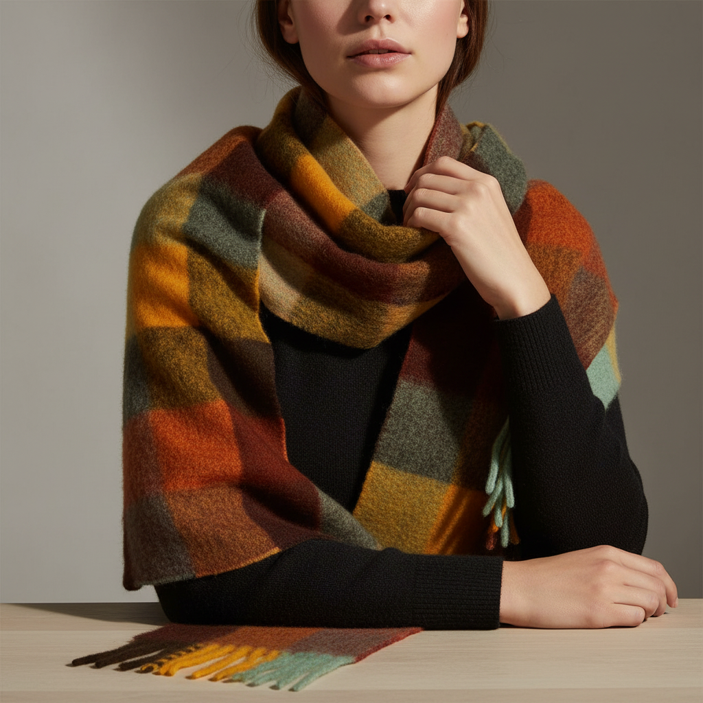 Classic Check Pattern Soft Fluffy Winter Scarf