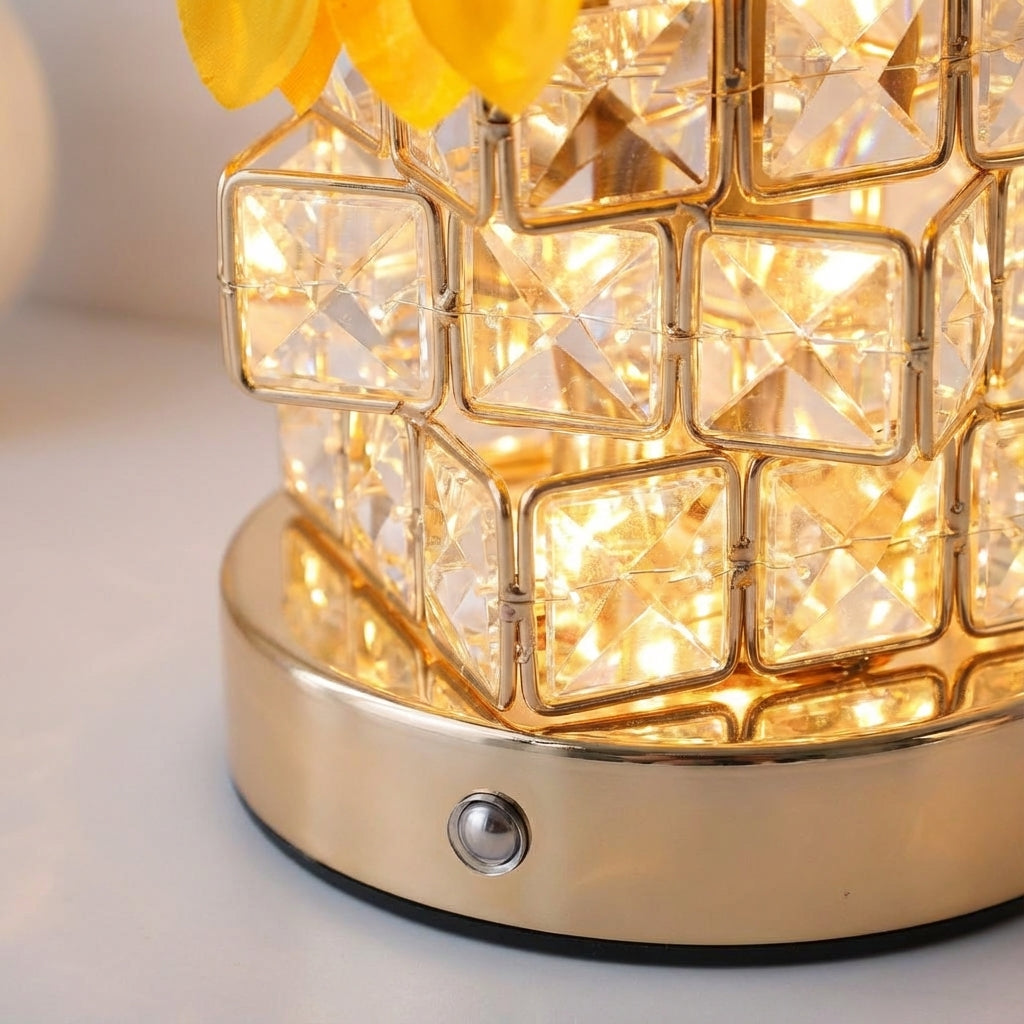 Crystal Prism Glow Metal Cordless Rechargeable Touch Table Lamp