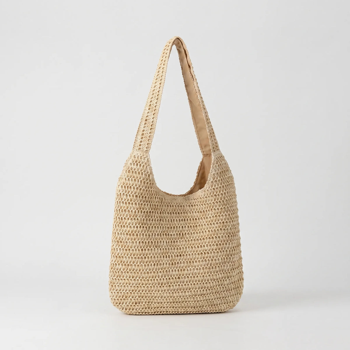 Woven Straw Open Top Casual Slouch Shoulder Tote Bag