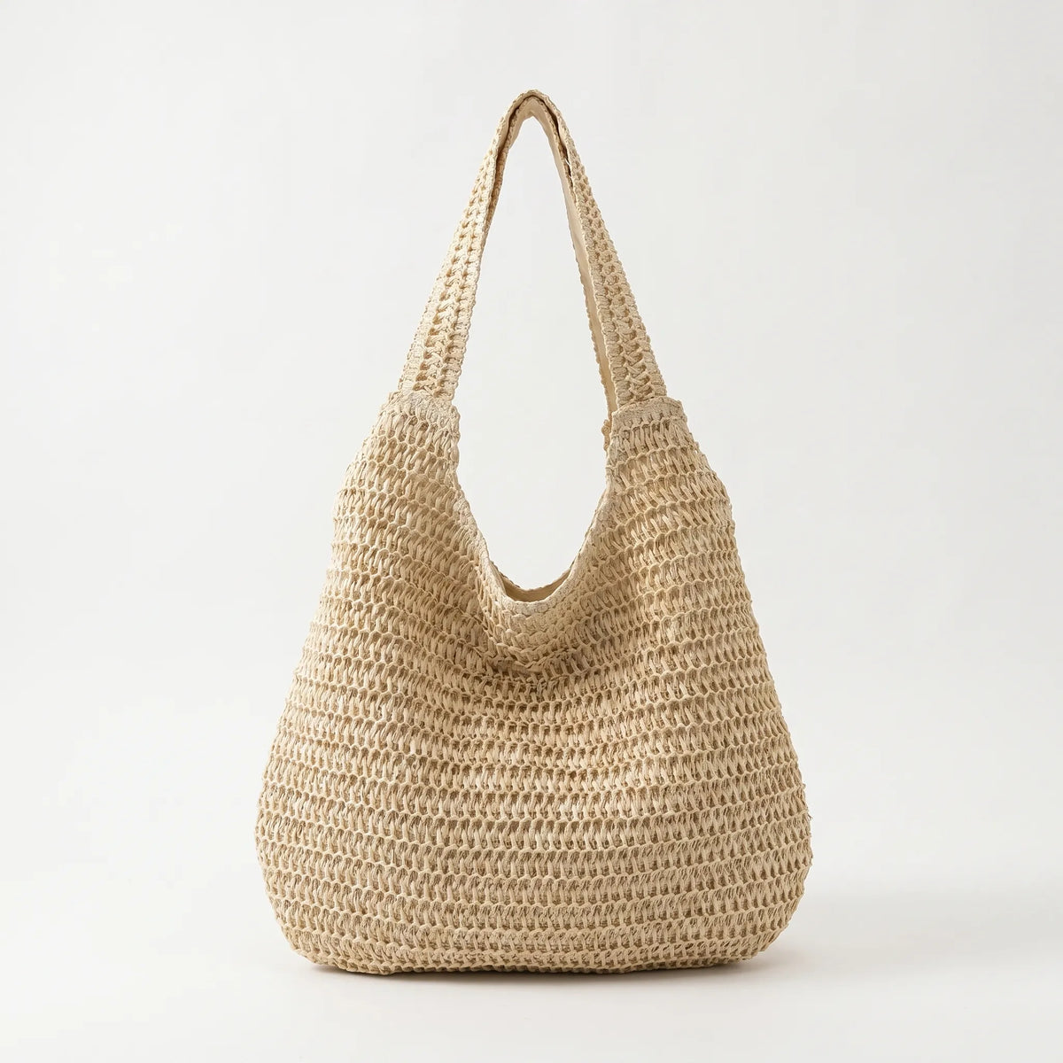 Woven Straw Open Top Casual Slouch Shoulder Tote Bag