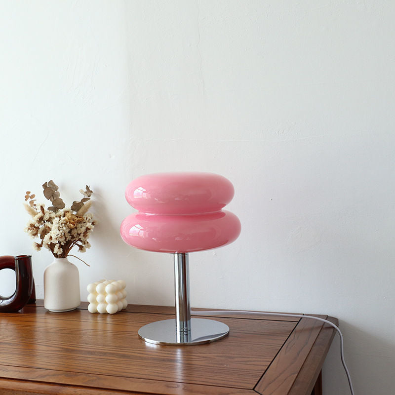 Sculptural Glossy Glass Egg Cake Shaped Table Lamp