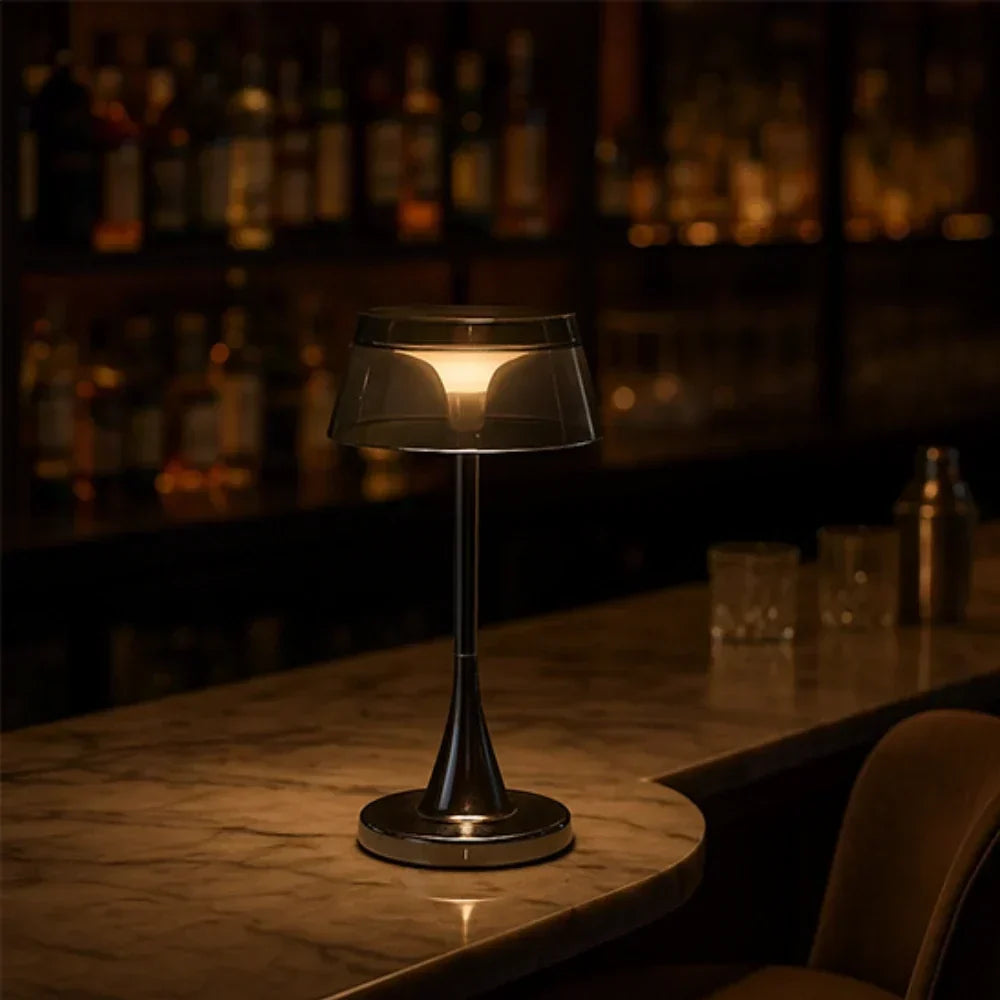 Translucent Acrylic Shade Cordless Rechargeable Dimmable Metal Base Table Lamp