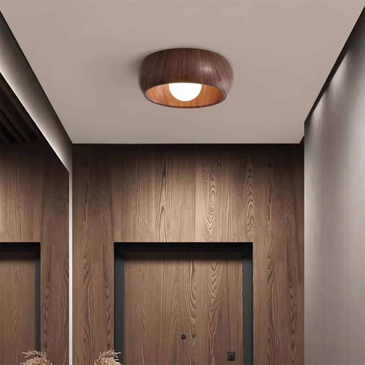 Minimalist Round Wooden Scandinavian Japandi Surface Mount Ceiling Light
