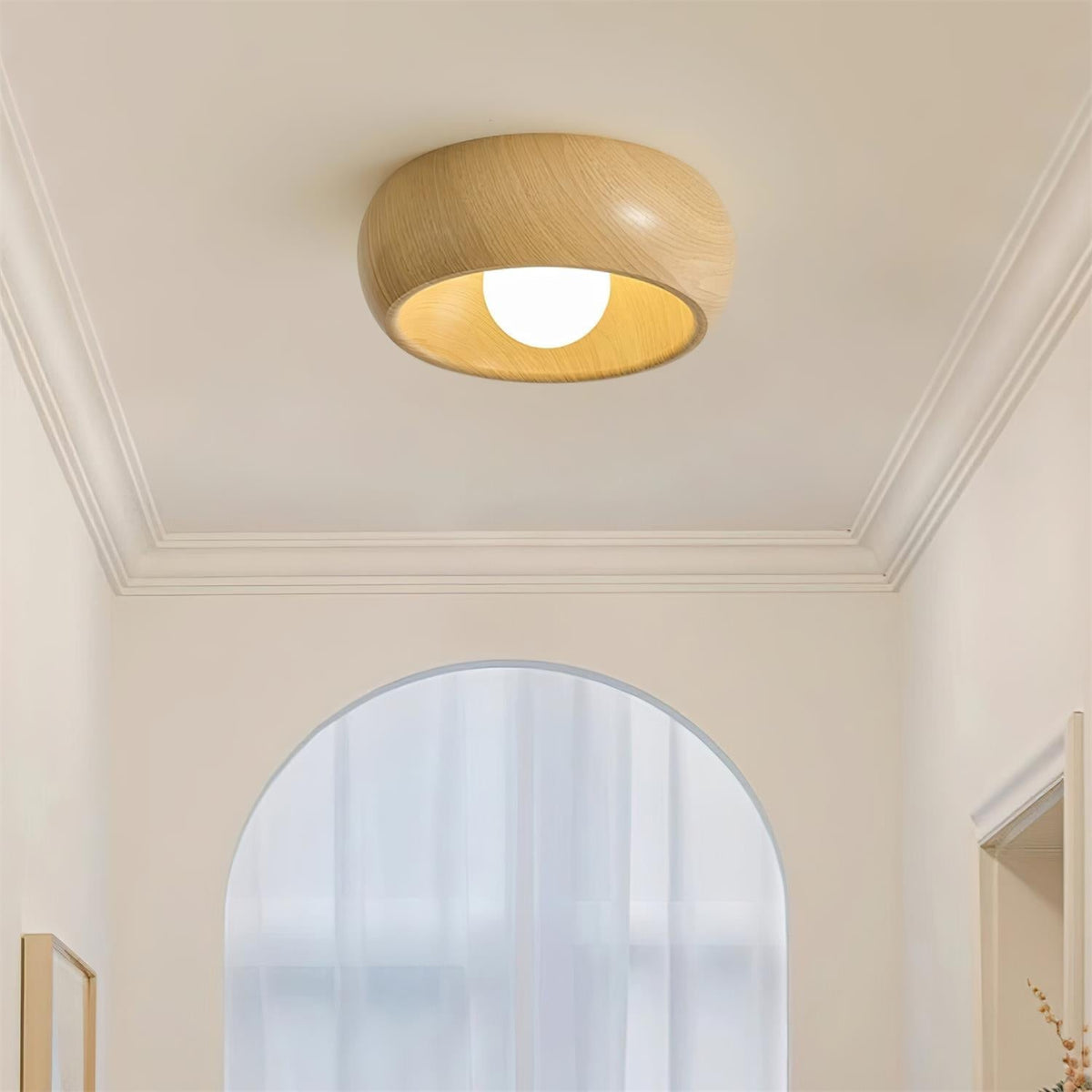 Minimalist Round Wooden Scandinavian Japandi Surface Mount Ceiling Light
