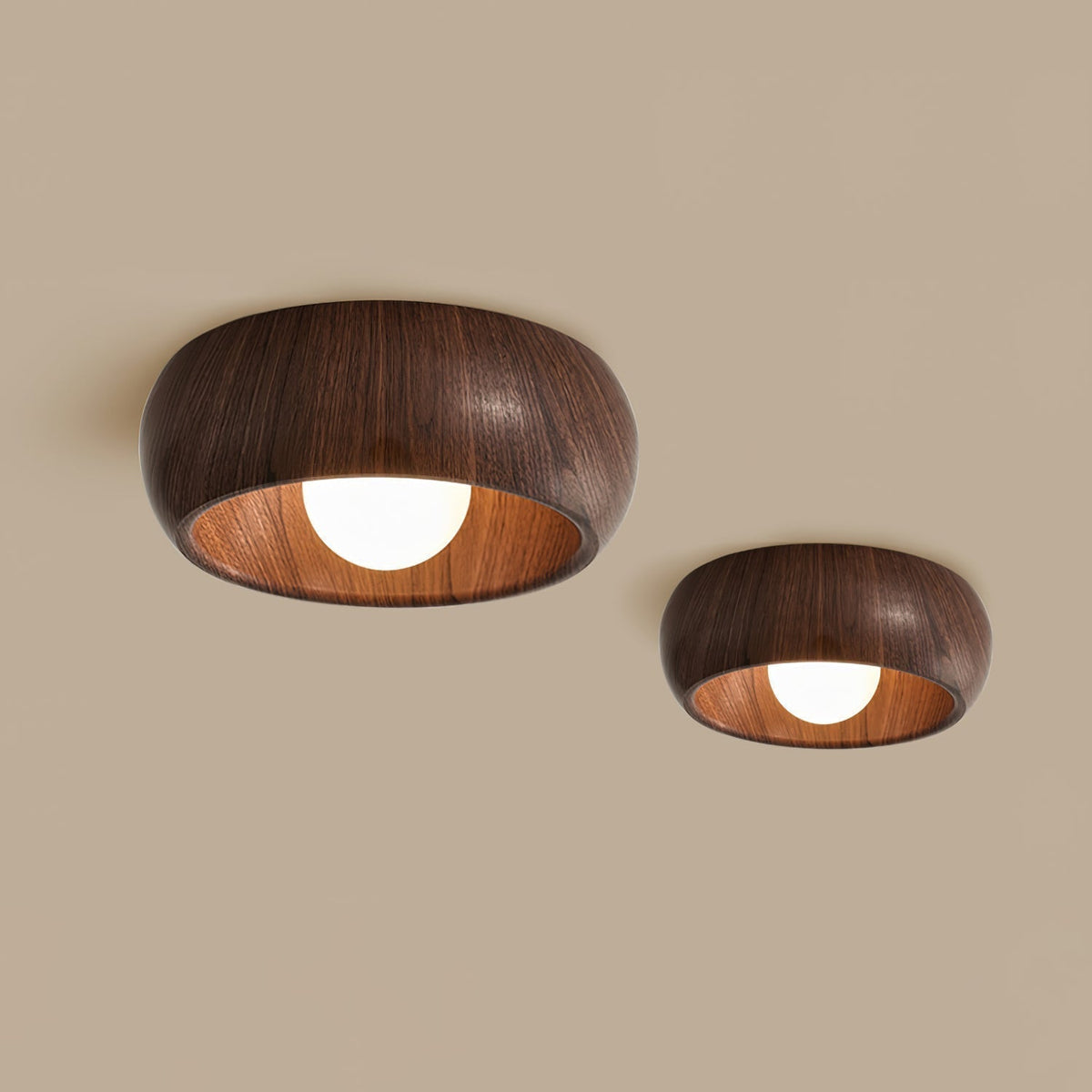 Minimalist Round Wooden Scandinavian Japandi Surface Mount Ceiling Light