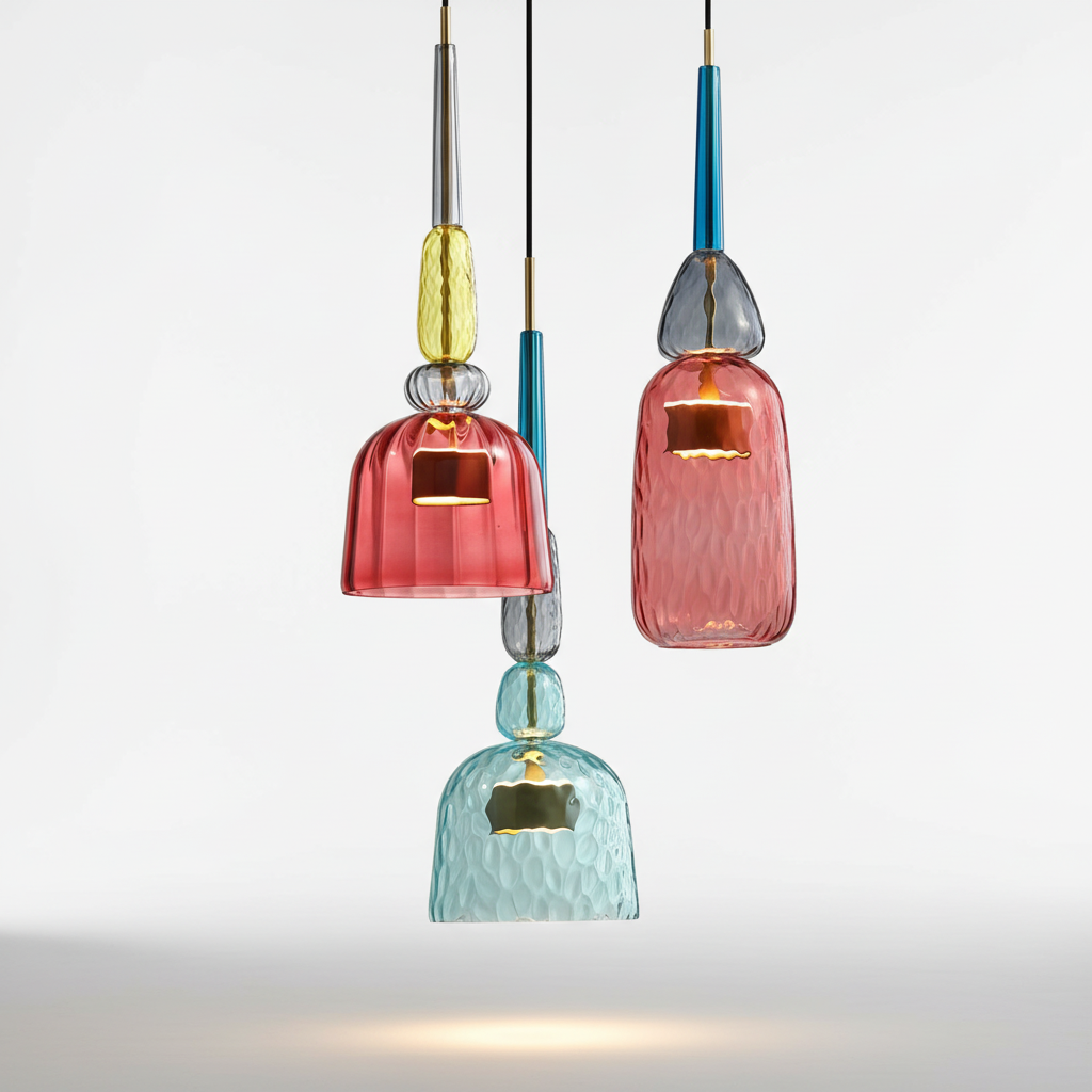 Cylindrical Colored Glass Shade Hanging Pendant Light