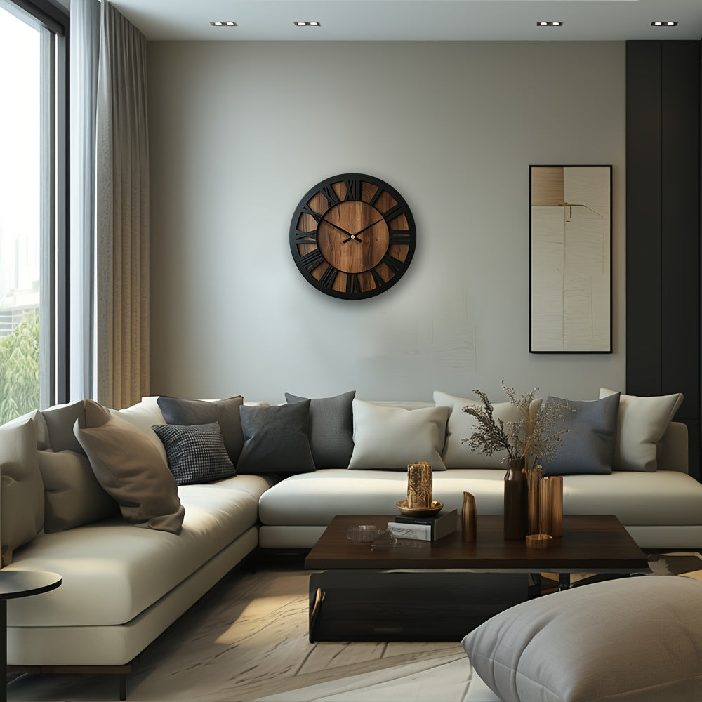 Rustic Wooden Roman Numeral Silent Wall Clock