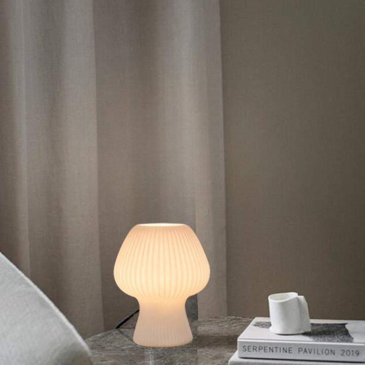 Vintage Ribbed Glass Mushroom Bedside Table Lamp