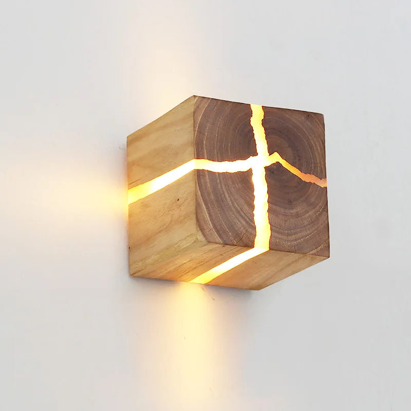 Hand-Carved Solid Wood Resin Inlay Wall Light