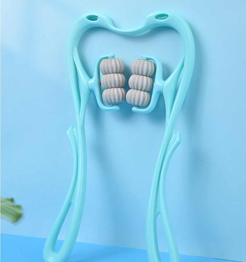 Ergonomic Six-Wheel Roller Handheld Neck Massager with Dynamic Rollers