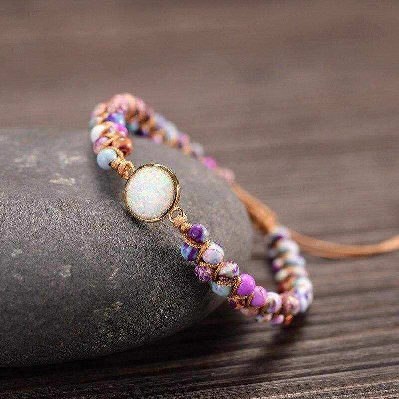 Handcrafted Amethyst Opal Beaded Boho Yoga Bracelet