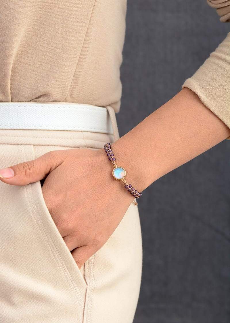 Handcrafted Amethyst Opal Beaded Boho Yoga Bracelet