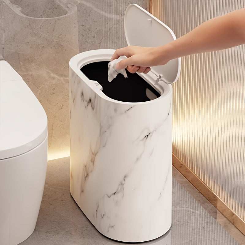 Marble Pattern Oval Trash Can With Fitted Lid