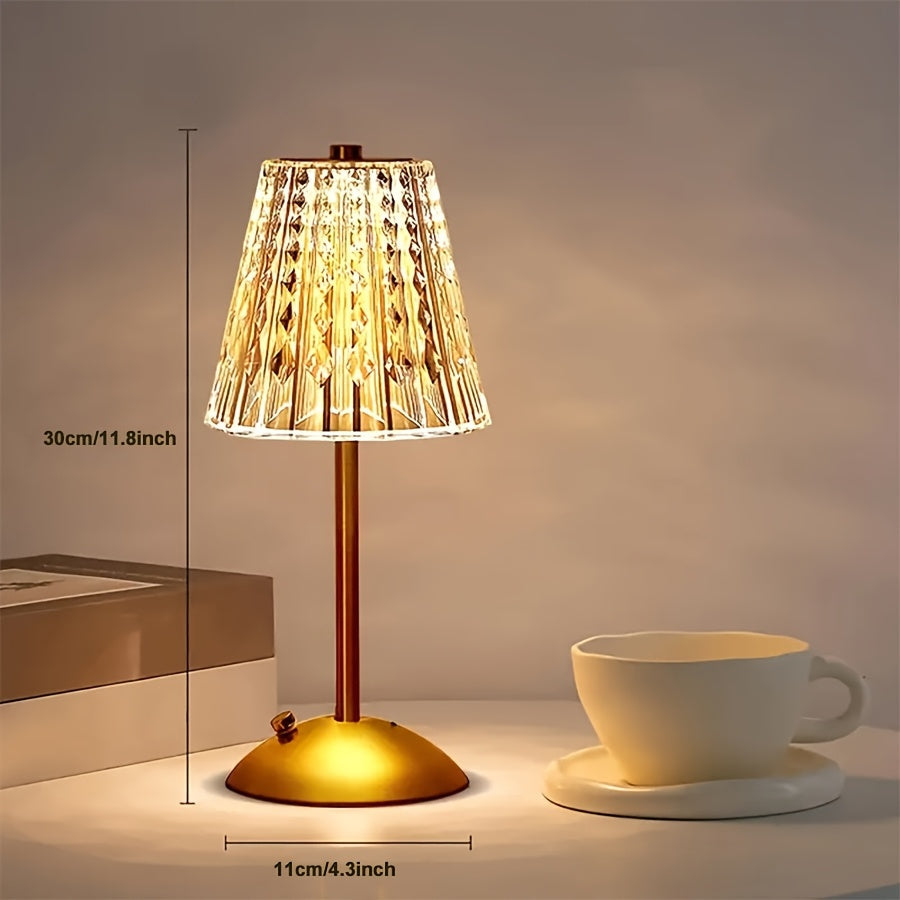 Faceted Crystal Touch Dimmable Rechargeable Cordless Table Lamp