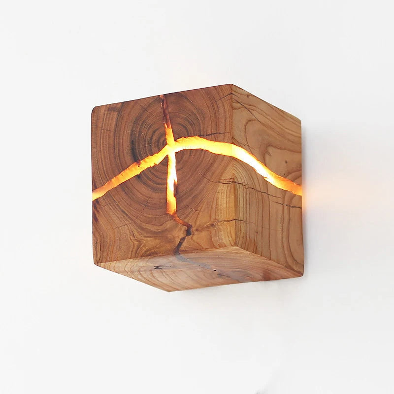 Hand-Carved Solid Wood Resin Inlay Wall Light