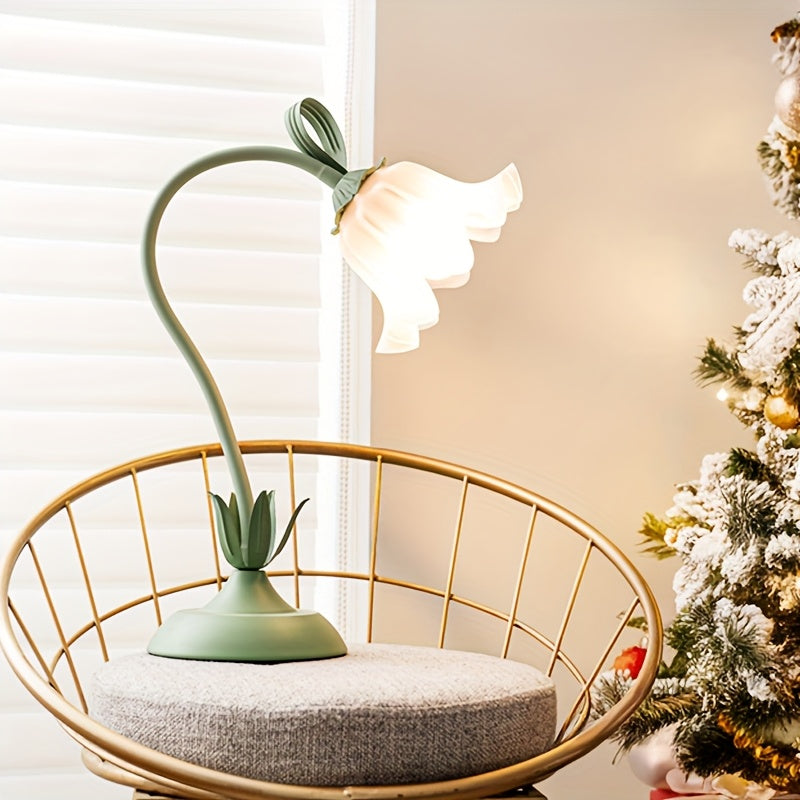 Sculptural Floral Bloom Shade Cast Iron Table Lamp