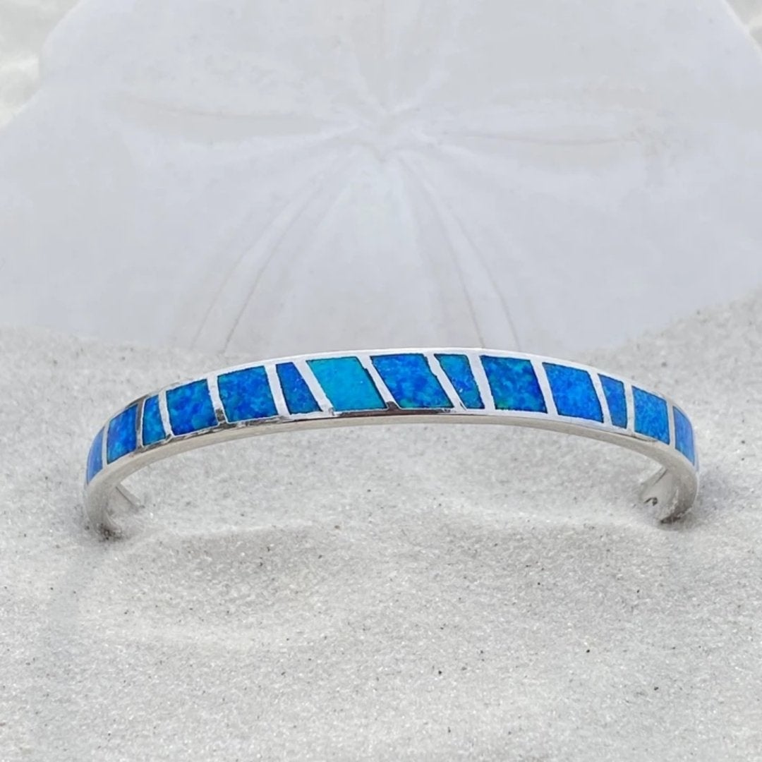 Ocean Inspired Polished Silver Opal Gemstone Bracelet
