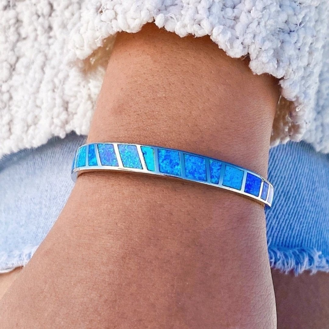 Ocean Inspired Polished Silver Opal Gemstone Bracelet