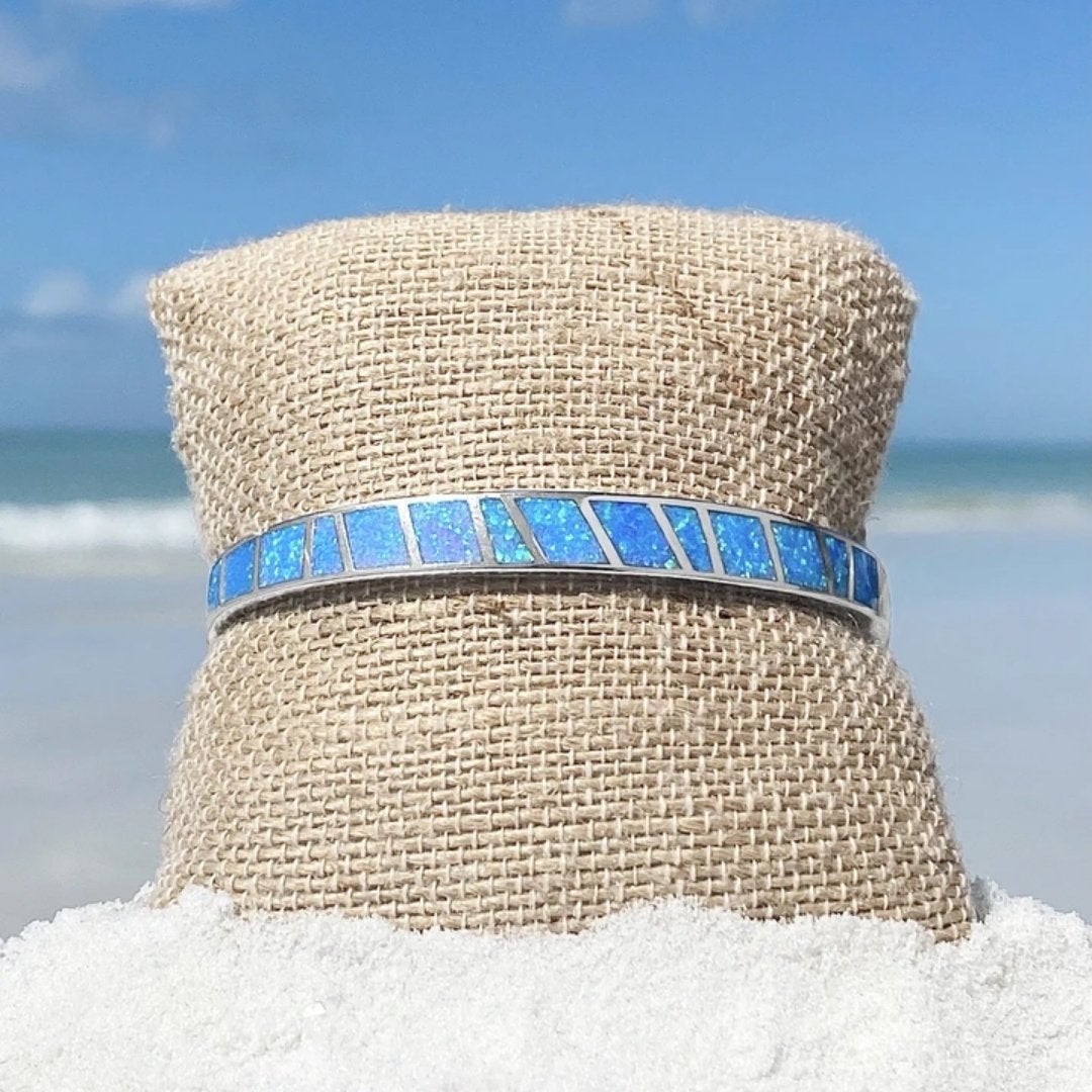 Ocean Inspired Polished Silver Opal Gemstone Bracelet