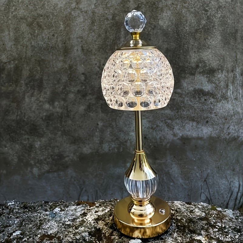 Sculpted Crystal Shade Touch Dimming Rechargeable Cordless Table Lamp