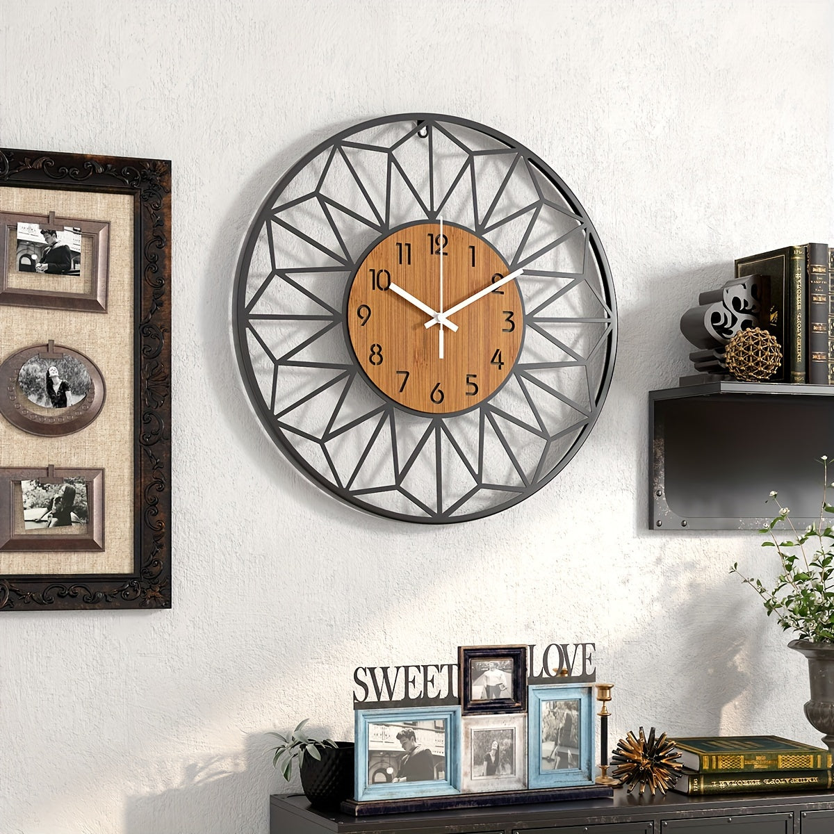 Round Wood Grain Industrial Silent Quartz Wall Clock
