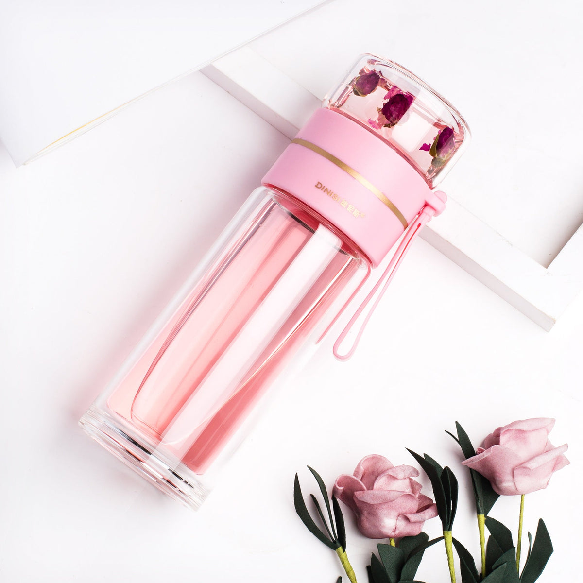 Leakproof Double Wall Borosilicate Glass Water Bottle With Tea Infuser