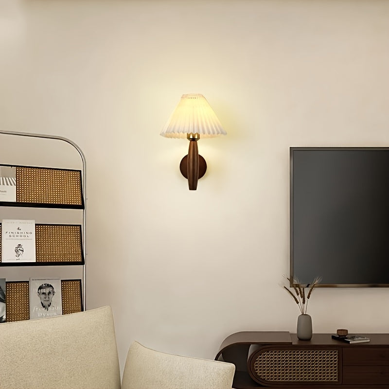 Nordic Wooden Pleated Shade Bedside Wall Light