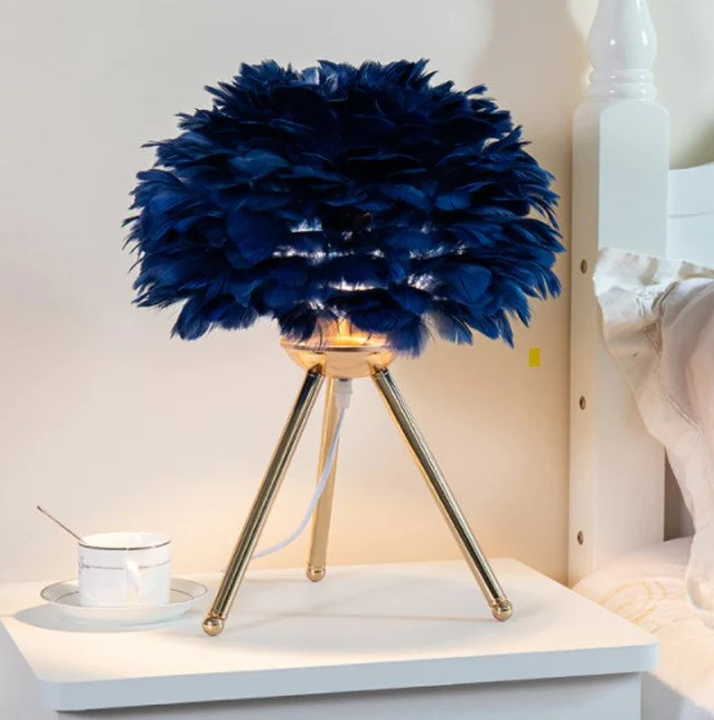 Feathered-Adorned Metal Base Dimmable Table Lamp