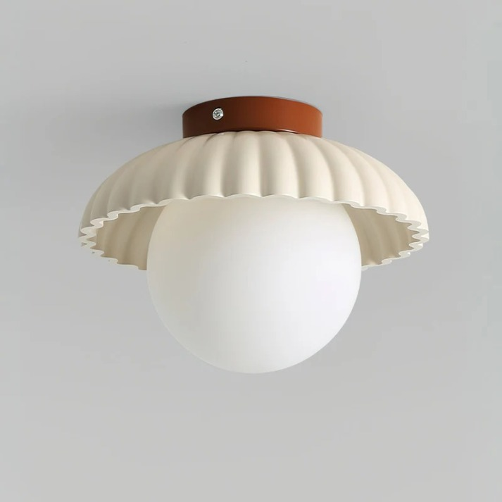 Ribbed Iron Frosted Glass Globe Flush Mount Ceiling Light
