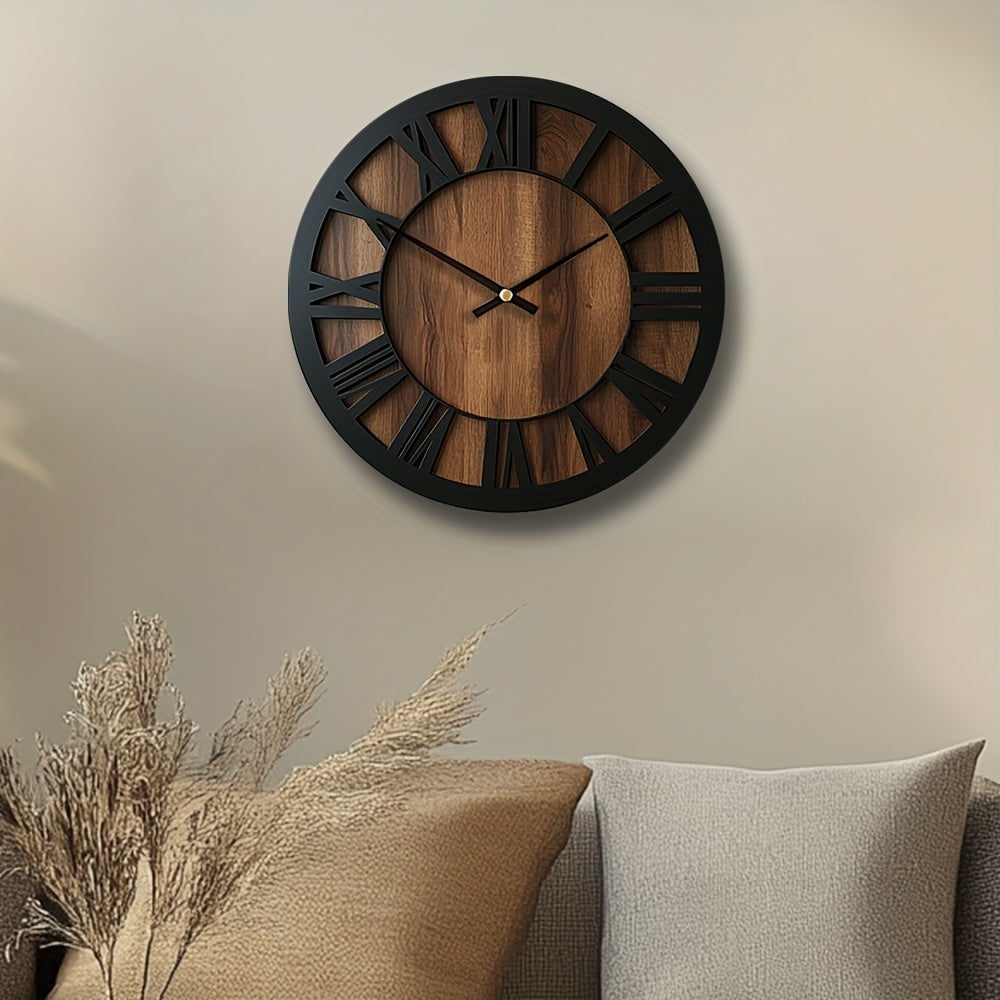 Rustic Wooden Roman Numeral Silent Wall Clock