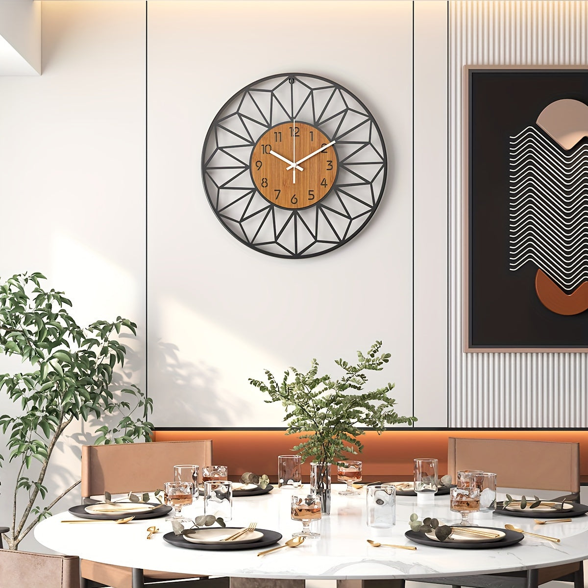 Round Wood Grain Industrial Silent Quartz Wall Clock