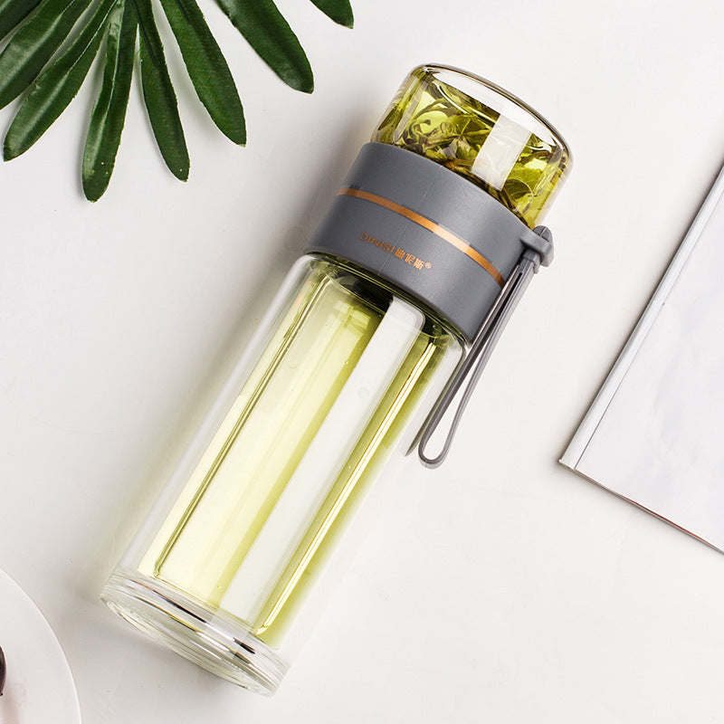 Leakproof Double Wall Borosilicate Glass Water Bottle With Tea Infuser