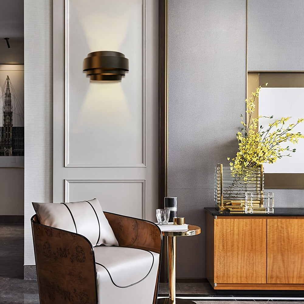 Sculptural Layered Metal Up Down Architectural Wall Light