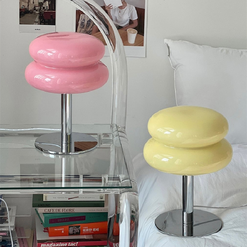 Sculptural Glossy Glass Egg Cake Shaped Table Lamp