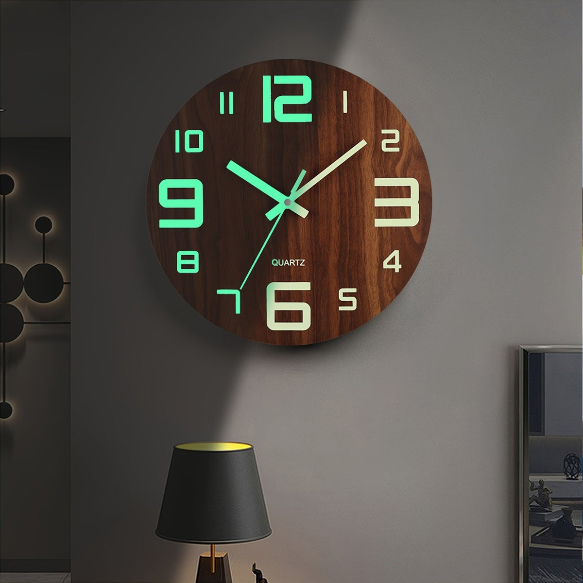 Walnut Grain Round Glow-in-the-Dark Silent Wall Clock