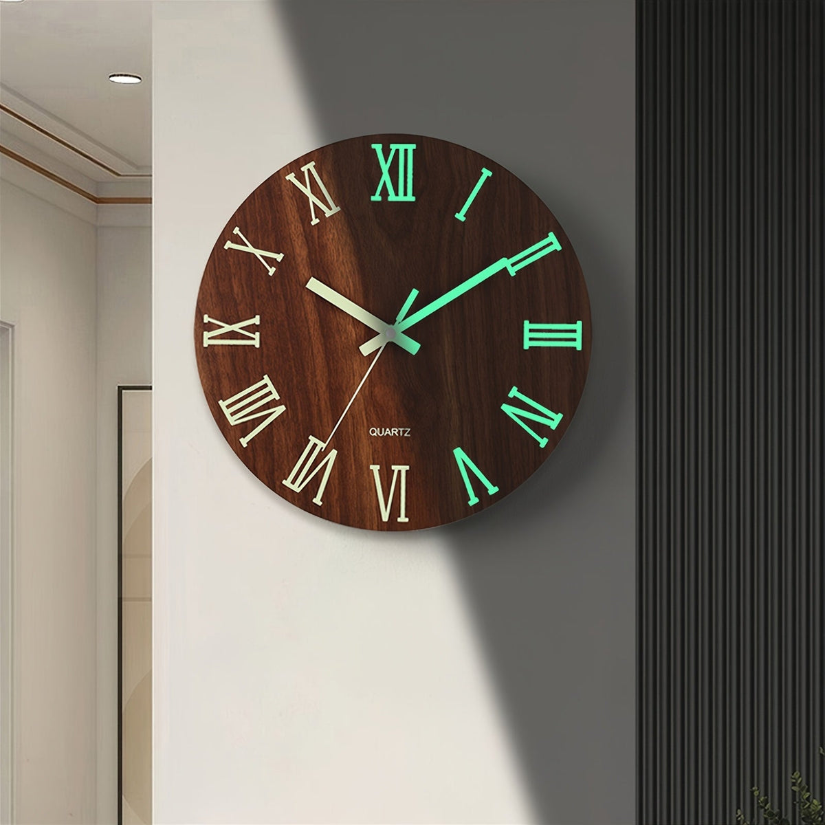 Walnut Grain Round Glow-in-the-Dark Silent Wall Clock