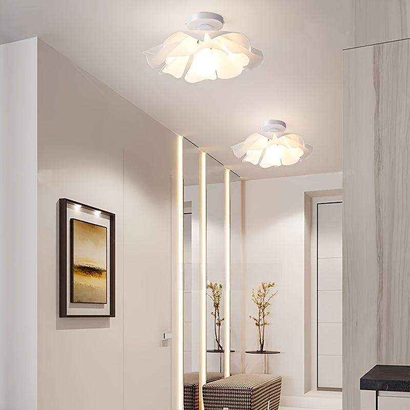 Sculpted Rose Petal Flower Bloom Semi-Flush Ceiling Light