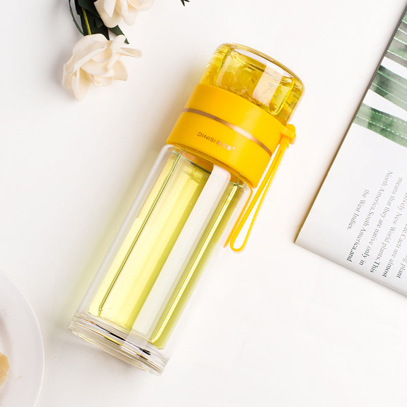 Leakproof Double Wall Borosilicate Glass Water Bottle With Tea Infuser