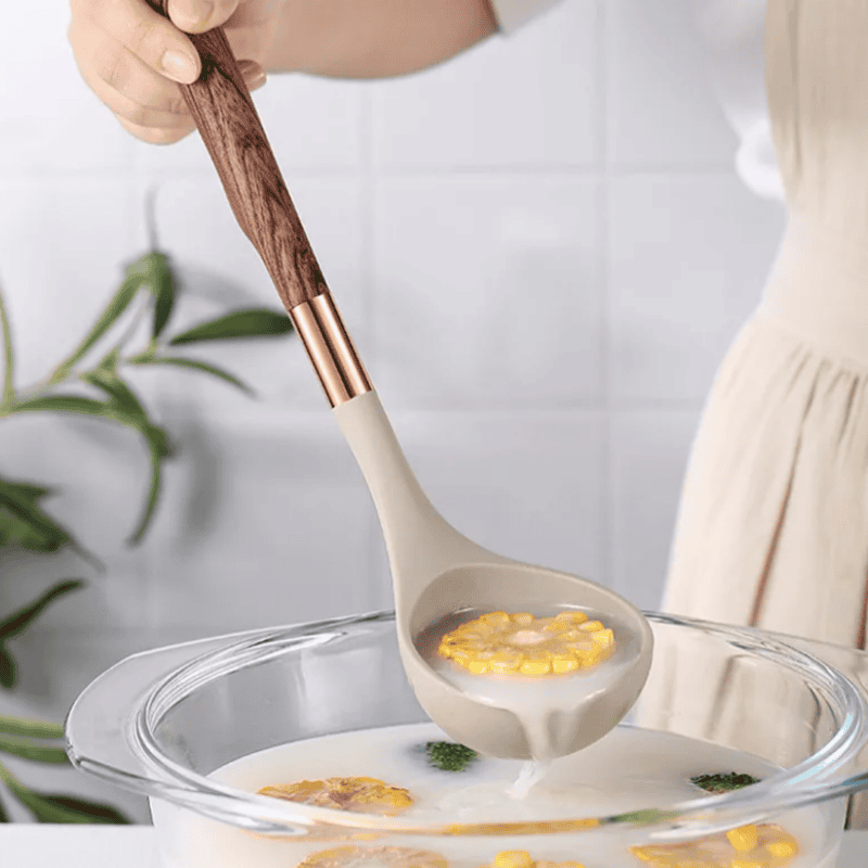 Heat Resistant Food-safe Silicone Wooden Handle Kitchen Utensil Set