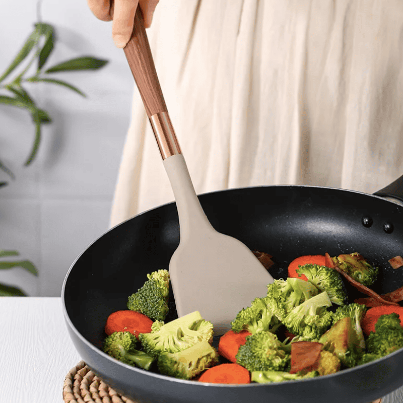 Heat Resistant Food-safe Silicone Wooden Handle Kitchen Utensil Set