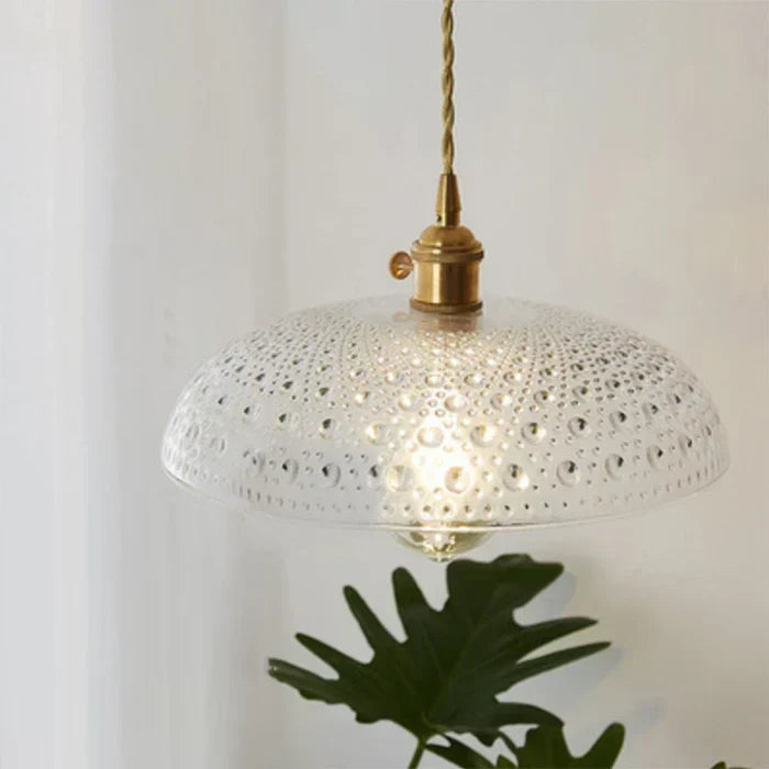 Hand-Blown Glass Round Shade Industrial Dining Pendant Light